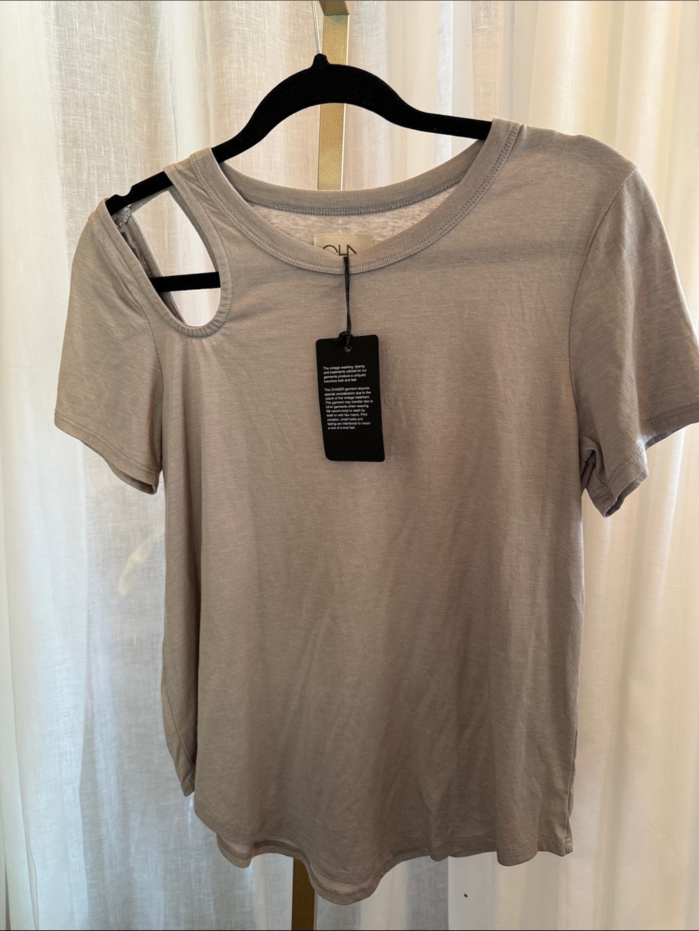 Chaser Gray Short Sleeve Tee with Asymmetric Shoulder Cutout